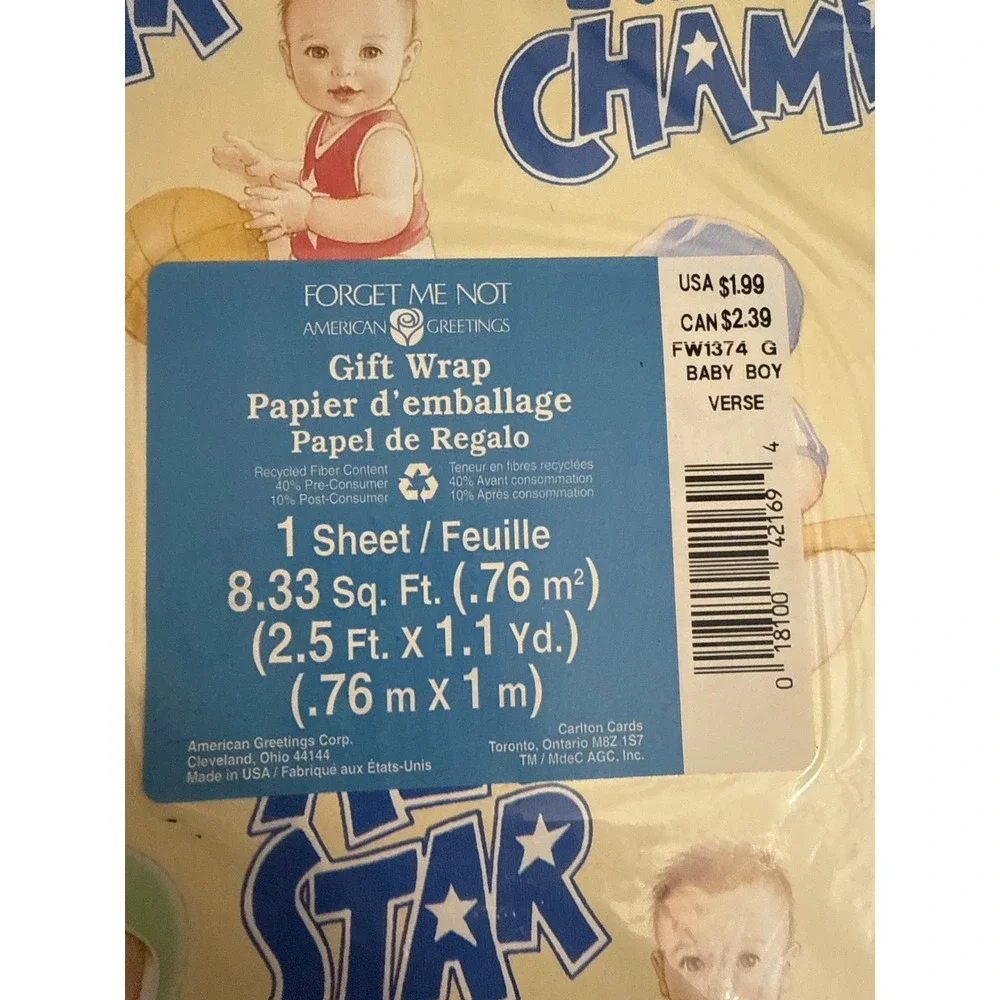 Baby Gift Wrap Lot Teddy Bears Ducks All Star Little Champ NOS 3 Sheets‎